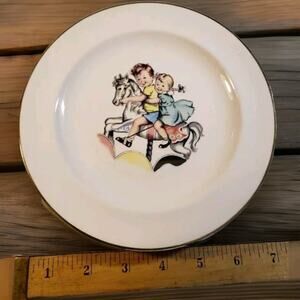 Salem China Co Childs Plate Children on a Carousel 23 Karat Gold Trim 7" MCM